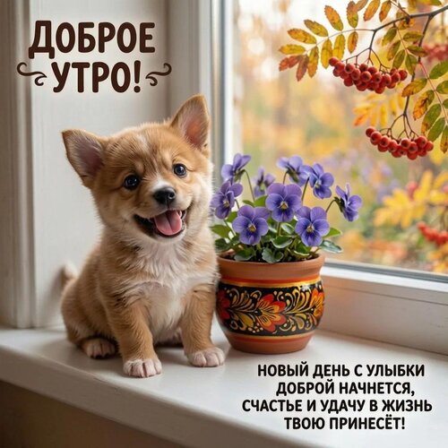Открытка Доброе утро! Новый день с улыбки доброй начнется, счастье и удачу в жизнь твою принесёт!