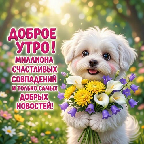 Открытка Доброе утро! Миллиона счастливых совпадений и только самых добрых новостей!