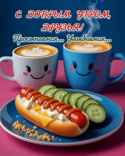 Анимированная открытка С добрым утром, друзья! Просыпаемся... Улыбаемся...