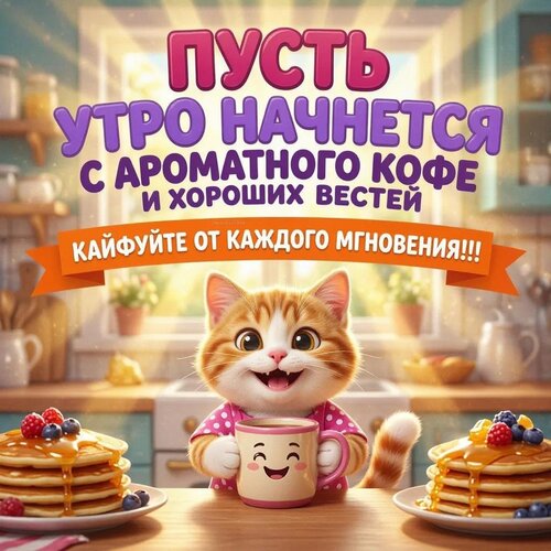 Открытка Пусть утро начнется с ароматного кофе и хороших вестей. Кайфуйте от каждого мгновения!