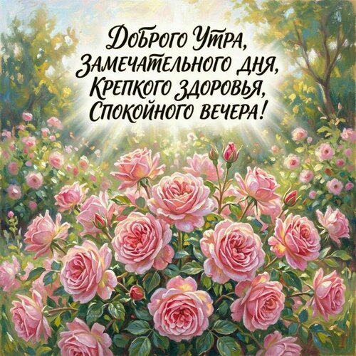 Открытка Доброго утра, замечательного дня, крепкого здоровья, спокойного вечера!