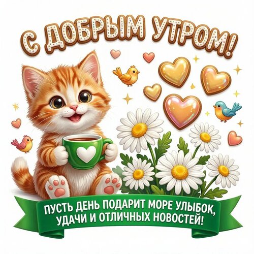 Открытка С добрым утром! Пусть день подарит море улыбок, удачи и отличных новостей!