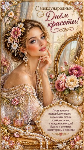 Открытка Ювелирная вышивка красоты: роскошная открытка с жемчугом и золотым сиянием