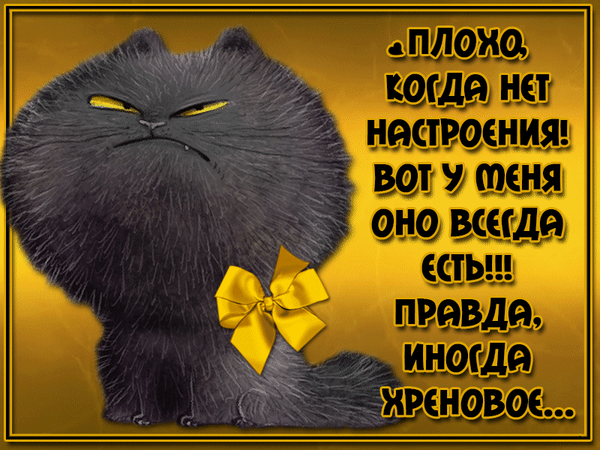 Анимированная открытка Плохо, когда нет настроения! Вот у меня оно всегда есть!!! Правда, иногда хреновое...