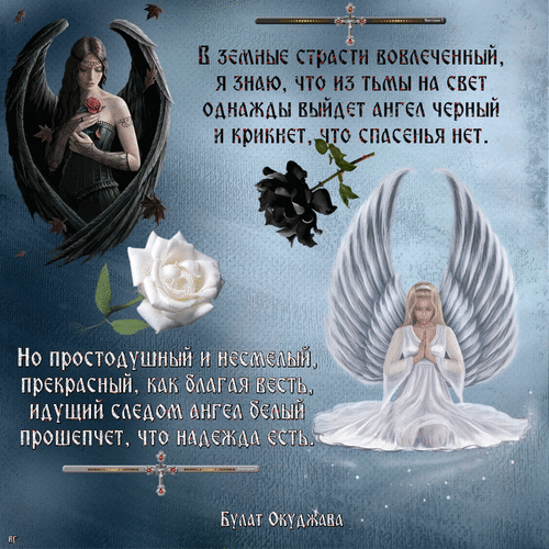 Анимированная открытка В земные страсти вовлеченный, я знаю, что из тьмы на свет однажды выйдет ангел черный и крикнет, что