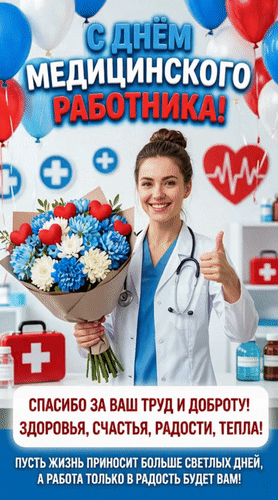Анимированная открытка С Днем медицинского работника! Спасибо за ваш труд и доброту! Здоровья, счастья, радости, тепла!