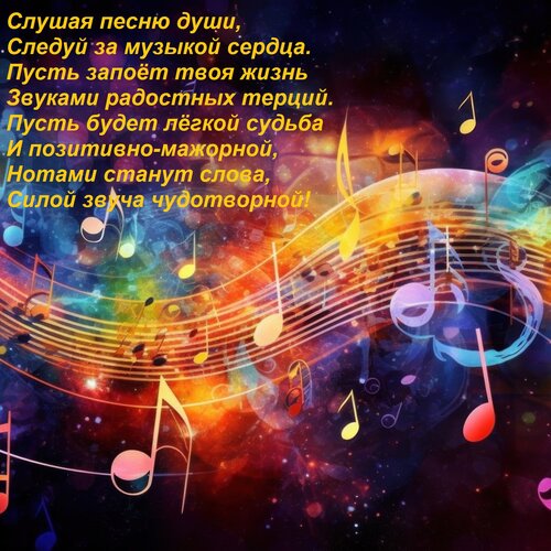 Открытка Слушая песню души, следуй за музыкой сердца. Пусть запоёт твоя жизнь звуками радостных терций. 