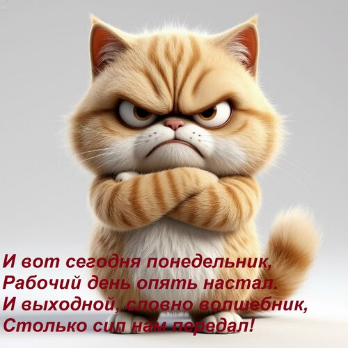 Открытка И вот сегодня понедельник, Рабочий день опять настал. И выходной, словно волшебник, Столько сил нам
