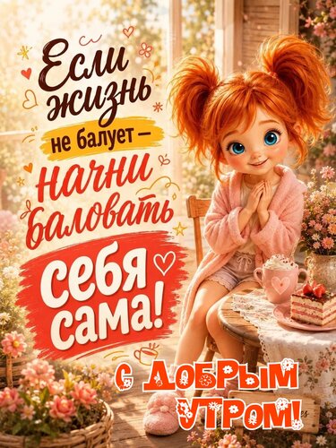Открытка Если жизнь не балует, начни баловать себя сама. Доброе утро