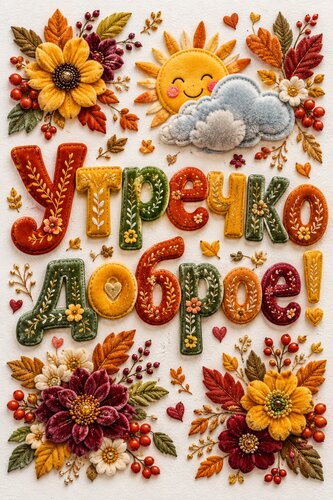 Открытка Осенняя велюровая открытка «Утречко доброе!» с тёплым настроением