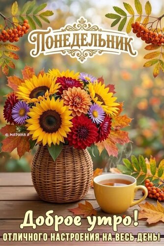 Открытка ПОНЕДЕЛЬНИК. ДОБРОЕ УТРО! ОТЛИЧНОГО НАСТРОЕНИЯ НА ВЕСЬ ДЕНЬ!