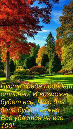 Открытка Пусть среда пройдет отлично! И возможно будет всё, Что для дела будет нужно, Всё удастся на все 100!