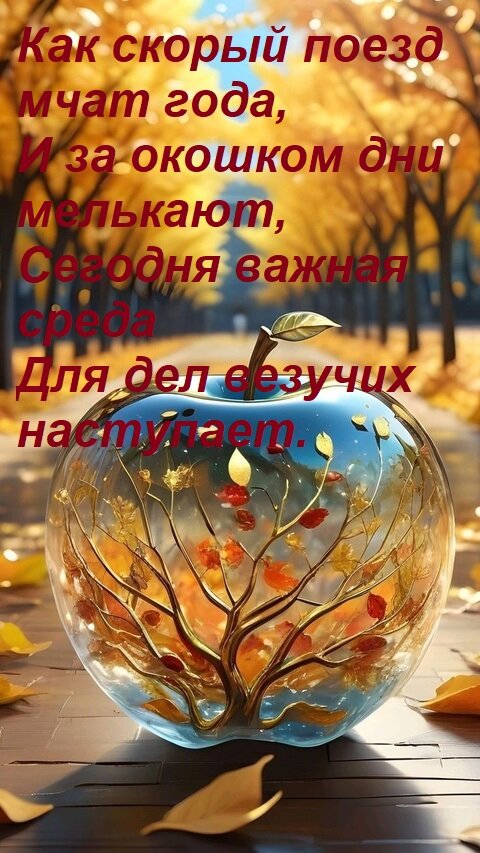 Открытка Как скорый поезд мчат года, И за окошком дни мелькают, Сегодня важная среда Для дел везучих наступае
