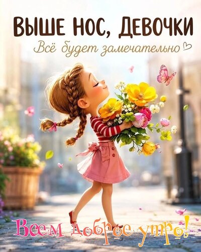 Открытка Выше нос девочки, всё будет замечательно. Всем доброе утро