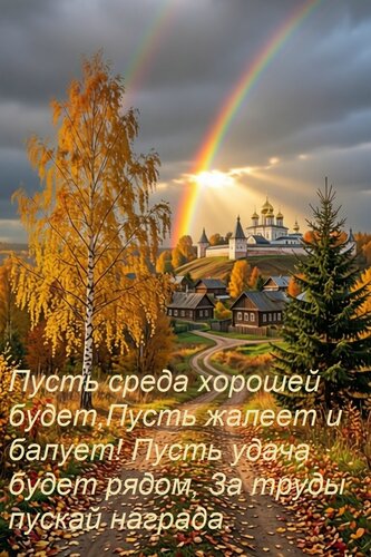 Открытка Пусть среда хорошей будет, Пусть жалеет и балует! Пусть удача будет рядом, За труды пускай награда.
