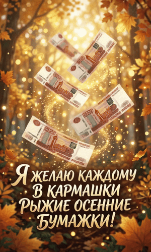 Анимированная открытка Я желаю каждому в кармашки рыжие осенние бумажки!