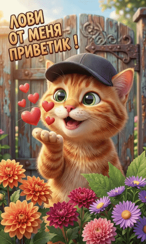 Анимированная открытка Лови от меня приветик!