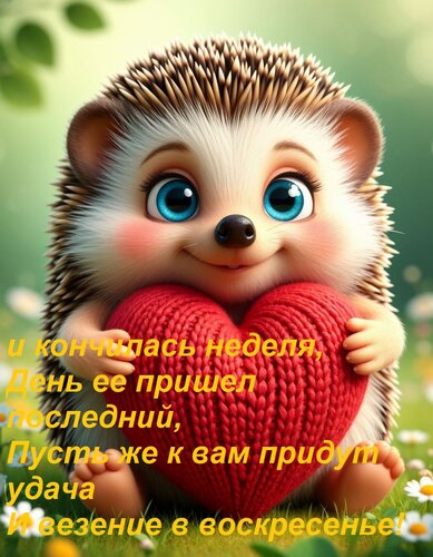 Открытка Вот и кончилась неделя, День ее пришел последний, Пусть же к вам придут удача И везение в воскресень