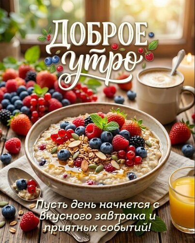 Открытка Пусть день начнется с вкусного завтрака и приятных событий!