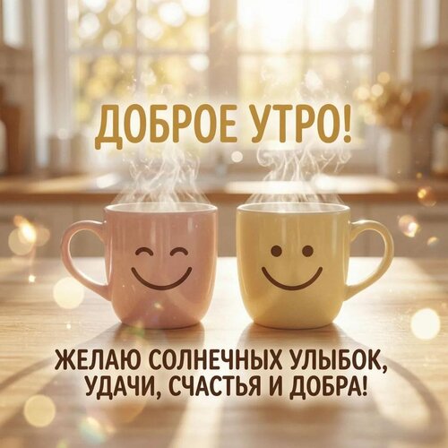 Открытка Доброе утро! Желаю солнечных улыбок, удачи, счастья и добра!