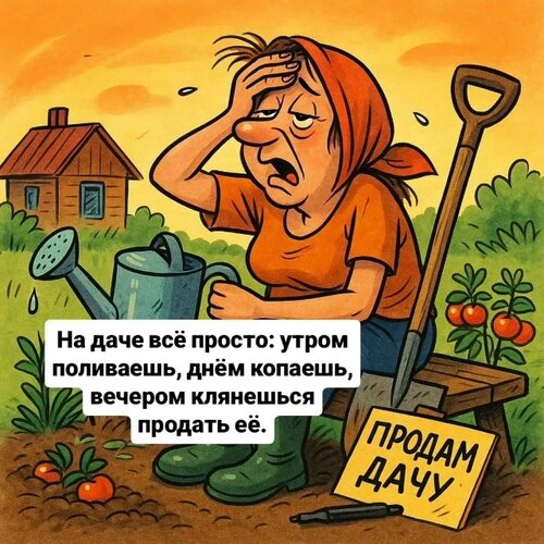 Открытка На даче всё просто