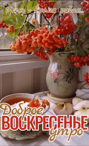 Анимированная открытка Доброе воскресное утро! Осень - время рябин...