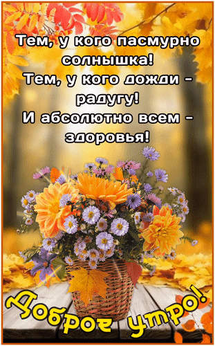 Анимированная открытка Доброе утро! тем, у кого пасмурно - солнышка! Тем, у кого дожди - радугу! И абсолютно всем - здоровья