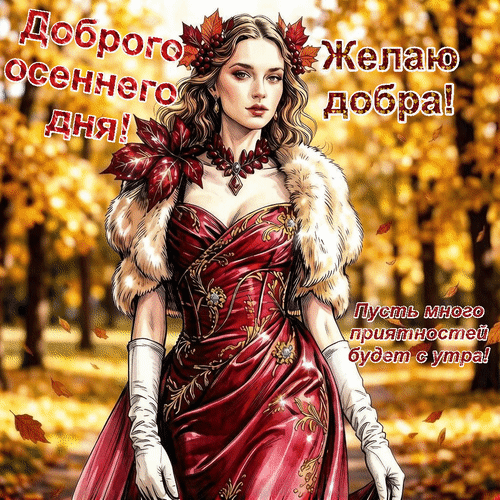 Анимированная открытка Доброго осеннего дня! Желаю добра! Пусть много приятностей будет с утра! Доброго дня! Доброго дня!