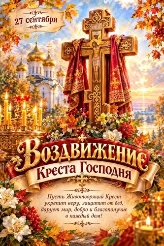 Открытка Воздвижение Креста Господня - свет веры, надежды и духовной силы.