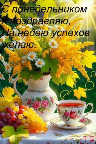 Открытка С понедельником я поздравляю, На недею успехов желаю.