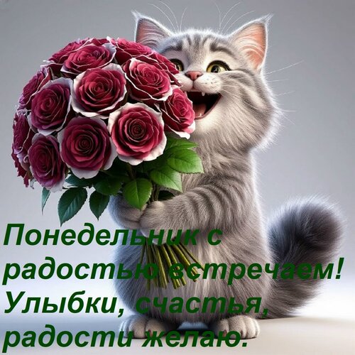 Открытка Понедельник с радостью встречаем! Улыбки, счастья, радости желаю.