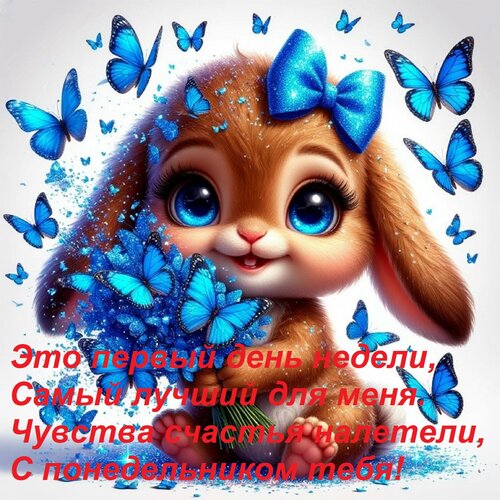 Открытка Это первый день недели, Самый лучший для меня. Чувства счастья налетели, С понедельником тебя!