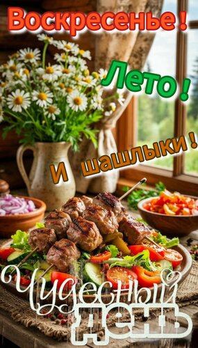 Открытка Воскресенье, лето и шашлыки - чудесный день