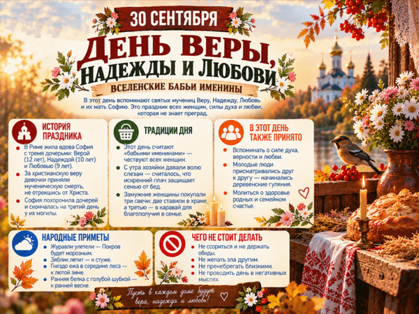 Анимированная открытка 30 сентября День Веры, Надежды, Любови. Вселенские бабьи именины. В этот день вспоминают святых муче