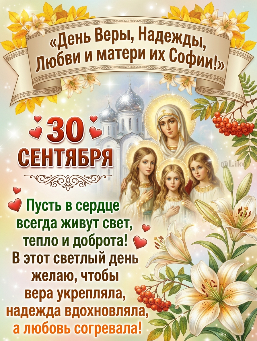 Открытка День Веры, Надежды, Любви и матери их Софии. 30 сентября