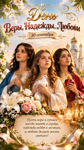 Открытка С праздником Веры, Надежды, Любови и матери их Софии! Мира, душевного тепла и радости! ✨