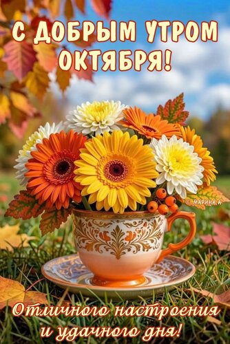 Открытка С ДОБРЫМ УТРОМ ОКТЯБРЯ! ОТЛИЧНОГО НАСТРОЕНИЯ И УДАЧНОГО ДНЯ!