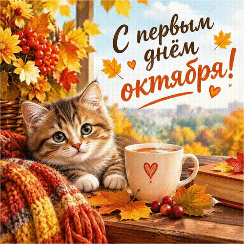 Анимированная открытка С первым днём октября!