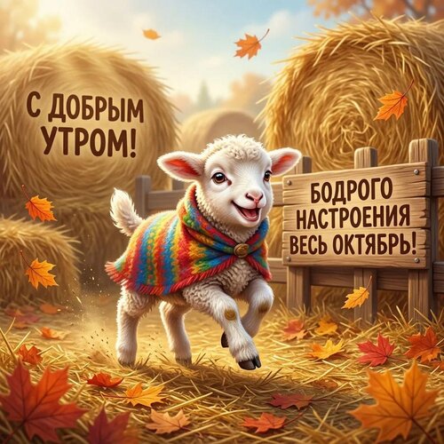 Открытка С добрым утром! Бодрого настроения весь октябрь!