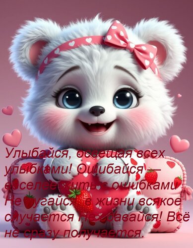 Открытка Улыбайся, освещая всех улыбками! Ошибайся — веселее жить с ошибками Не пугайся, в жизни всякое случа