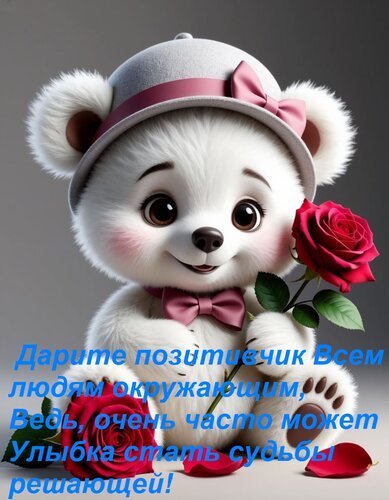 Открытка Дарите позитивчик Всем людям окружающим, Ведь, очень часто может Улыбка стать судьбы решающей!
