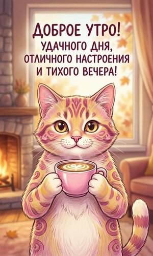 Открытка Доброе утро! Удачного дня, отличного настроения и тихого вечера!