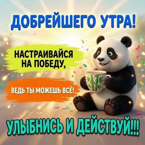 Открытка Добрейшего утра! Настраивайся на победу, ведь ты можешь всё! Улыбнись и действуй!