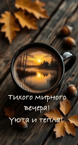 Анимированная открытка Тихого мирного вечера! Уюта и тепла!