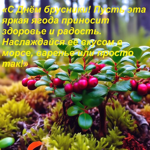 Открытка «С Днём брусники! Пусть эта яркая ягода приносит здоровье и радость. Наслаждайся её вкусом в морсе,
