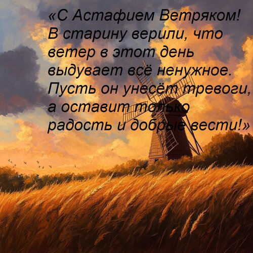 Открытка «С Астафием Ветряком! В старину верили, что ветер в этот день выдувает всё ненужное. Пусть он унесёт