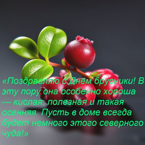 Открытка «Поздравляю с днём брусники! В эту пору она особенно хороша — кислая, полезная и такая осенняя. 