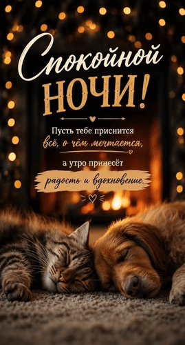 Анимированная открытка Спокойной ночи! Пусть тебе приснится всё, о чём мечтается, а утро принесёт радость и вдохновение
