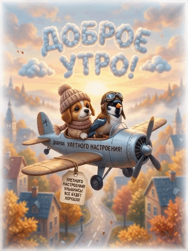 Анимированная открытка Доброе утро! Улетного настроения! Улыбнись! Все будет хорошо!