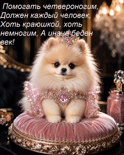 Открытка Помогать четвероногим, должен каждый человек. Хоть краюшкой, хоть немногим, а иначе беден век!